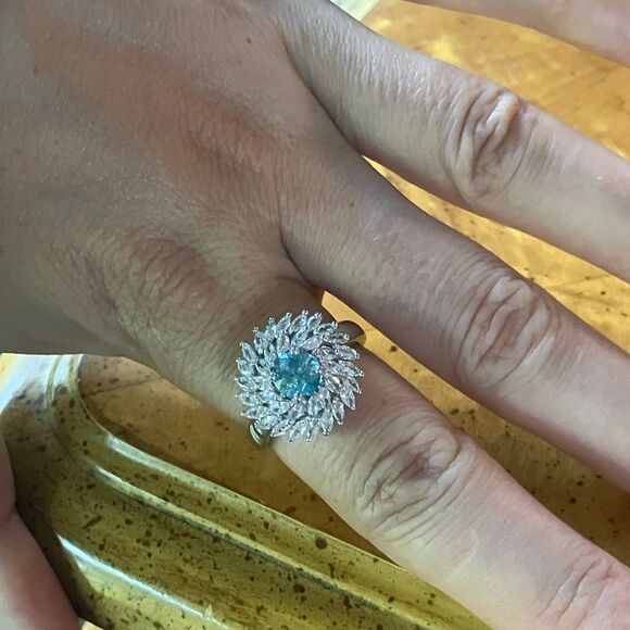 Natural Blue Zircon Sterling Silver Ring Size 8 - Picture 4 of 9